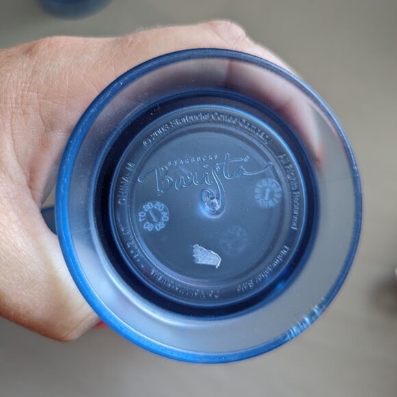 STARBUCKS Barista 16oz 2003 Plastic Blue Rocket Cold Cup W/ Handle & Dome Lid - Picture 2 of 7